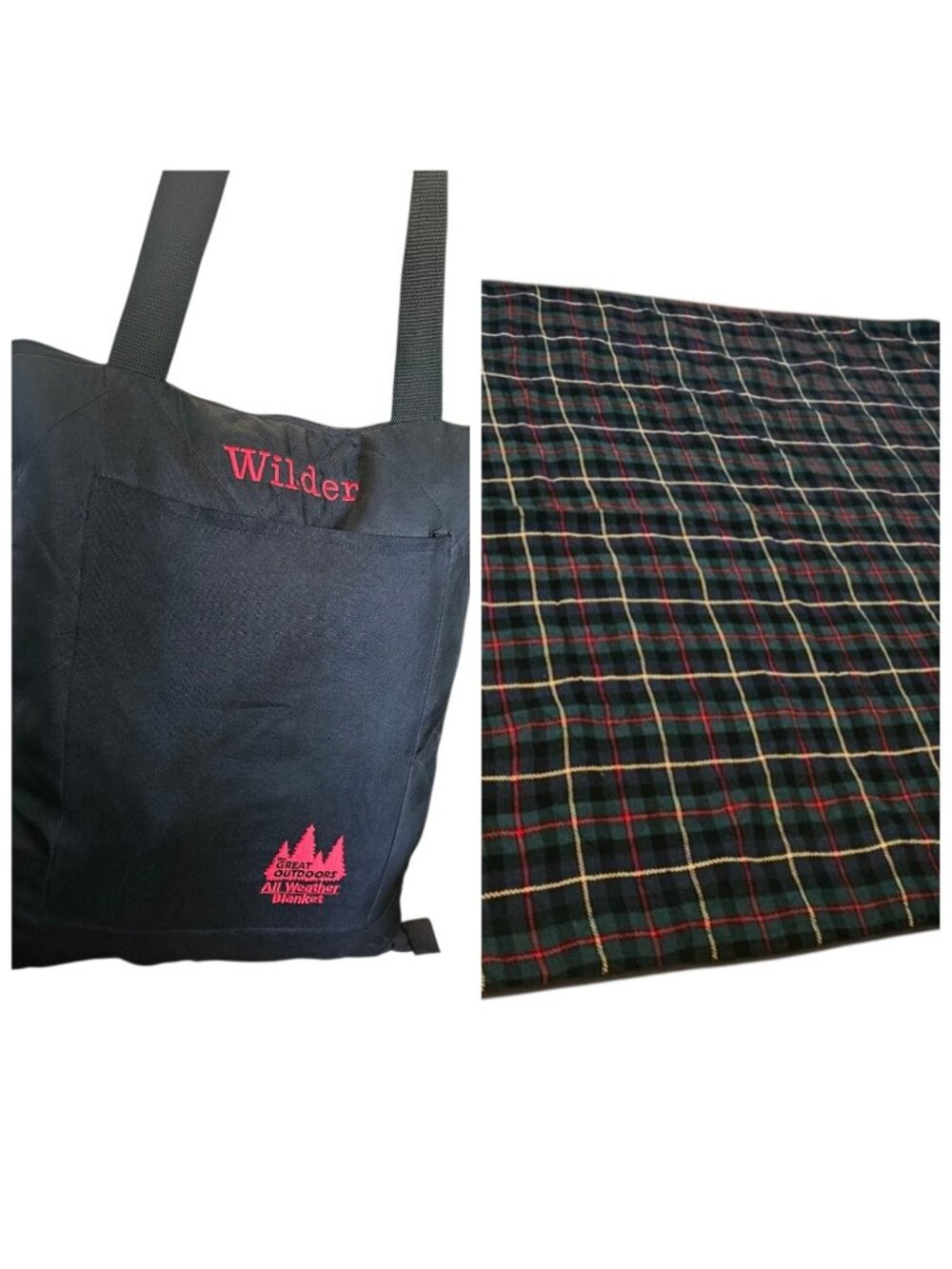 Great Outdoors All Weather Zipup Picnic Blanket Plaid Compactible Small Hole